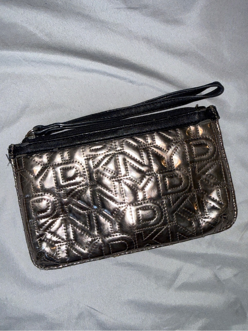 DKNY Metallic Quilted Wristlet in Bronze-Tone